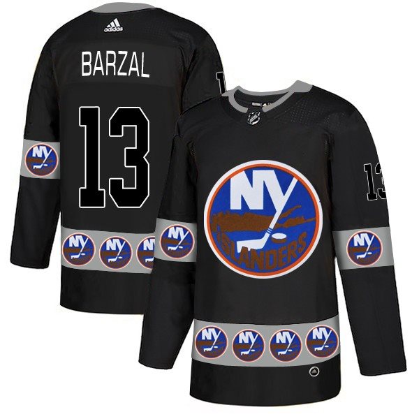 NHL Islanders 13 Mathew Barzal Black Team Logos Fashion Adidas Men Jersey