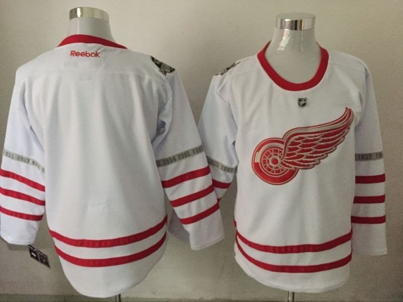 NHL Red Wings Blank White 100th Anniversary Reebok Men Jersey