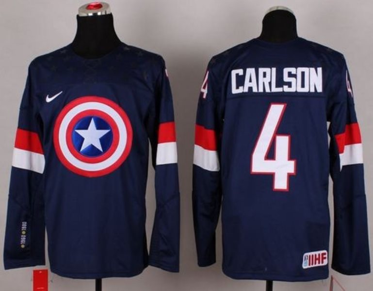 Olympic Team USA 4 John Carlson Navy Blue Captain America Fashion Stitched NHL Jersey