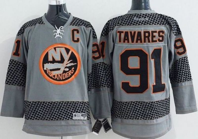 NHL Islanders 91 John Tavares Charcoal Cross Check Fashion Men Jersey