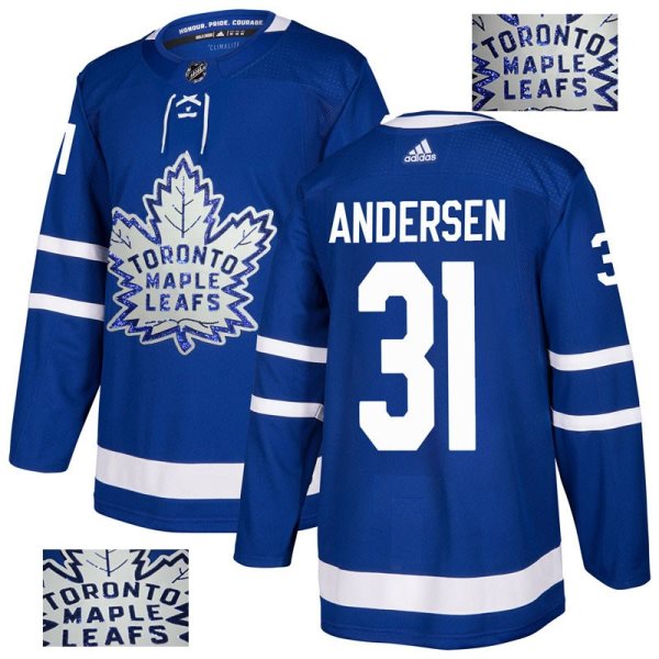 NHL Maple Leafs 31 Frederik Andersen Blue Glittery Edition Adidas Men Jersey