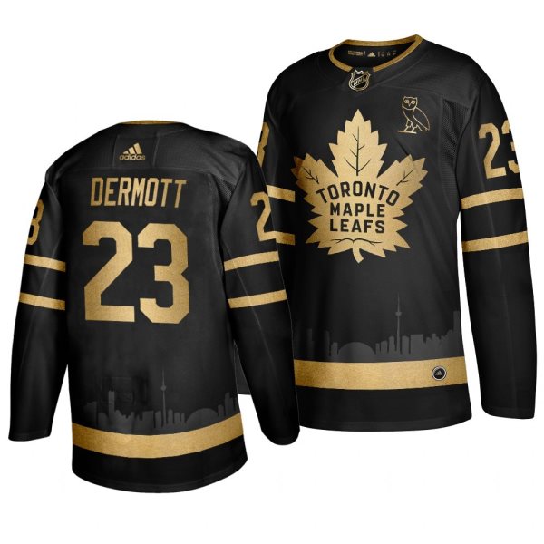NHL Maple Leafs 23 Travis Dermott Black With Special Glittery Logo Adidas Men Jersey
