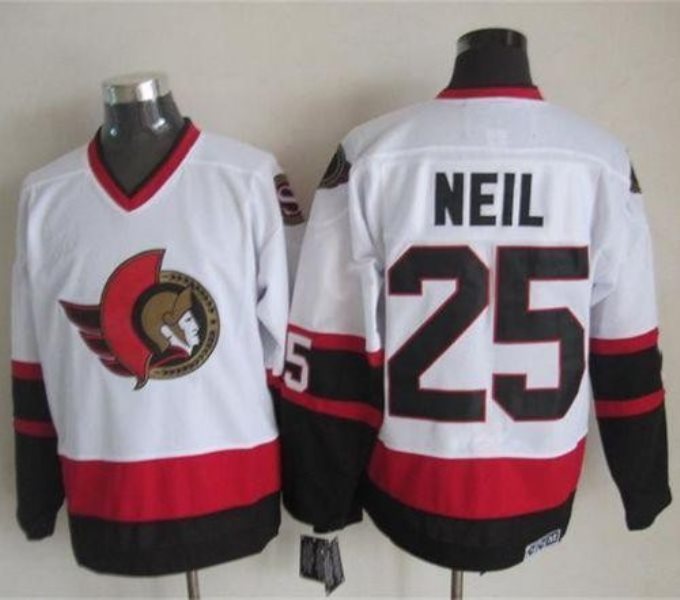 NHL Senators 25 Chris Neil White CCM Throwback Men Jersey