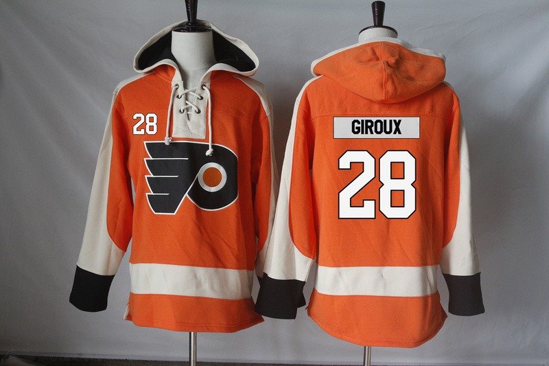 NHL Flyers 28 Claude Giroux Orange Hooded Men Sweatshirt