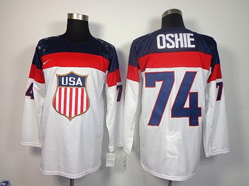 2014 Olympic Team USA No.74 T. J. Oshie White Hockey Jersey