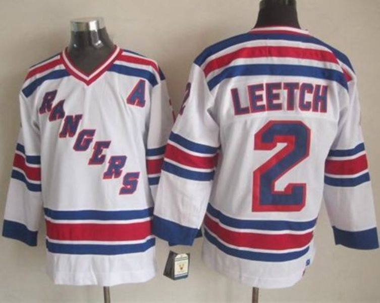 NHL Rangers 2 Brian Leetch White CCM Throwback Men Jersey