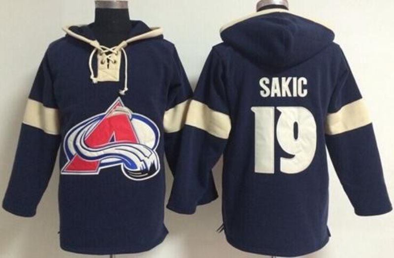 NHL Avalanche 19 Joe Sakic Blue Hooded Men Sweatshirt