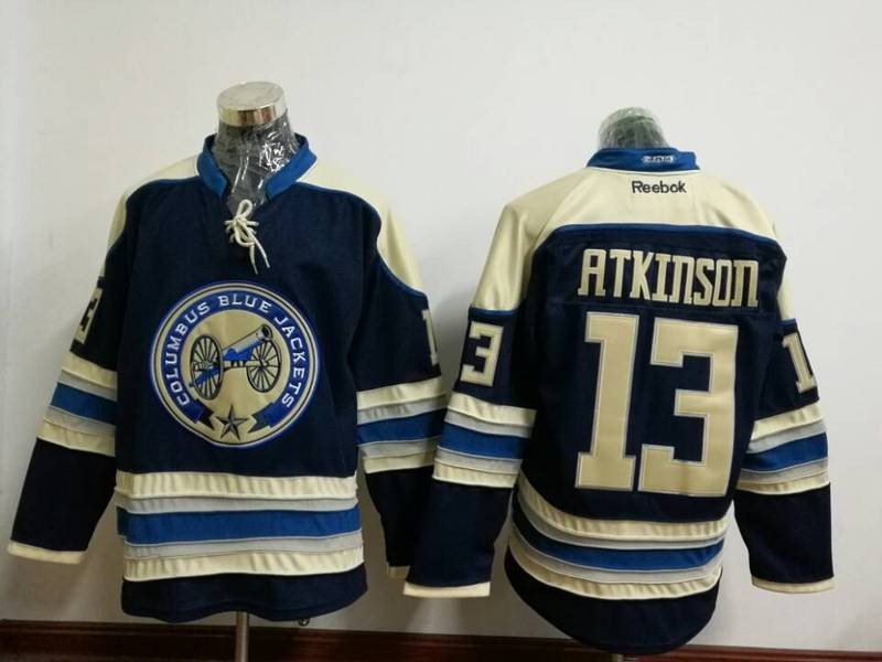 NHL Blue Jackets 13 Cam Atkinson Navy Blue Reebok Men Jersey