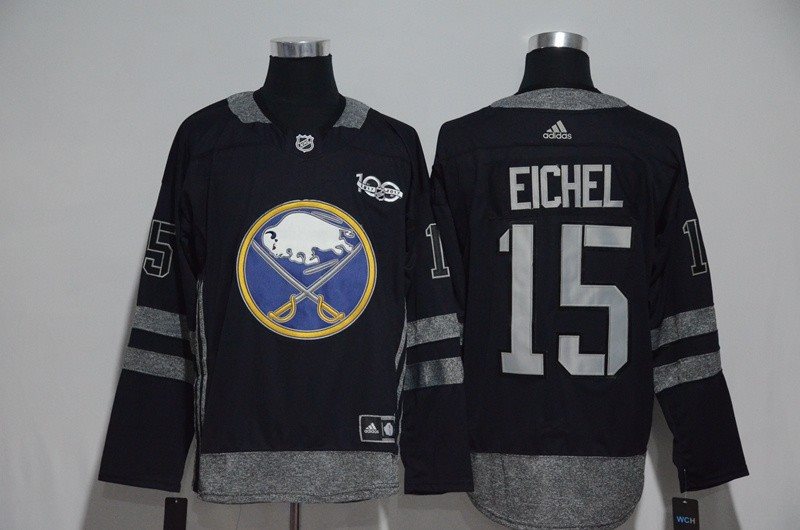 NHL Sabres 15 Jack Eichel Black 100th Anniversary Season Men Jersey