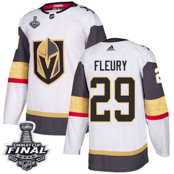 NHL Vegas Golden Knights 29 Marc-Andre Fleury Adidas White 2018 Stanley Cup Final Patch Men Jersey