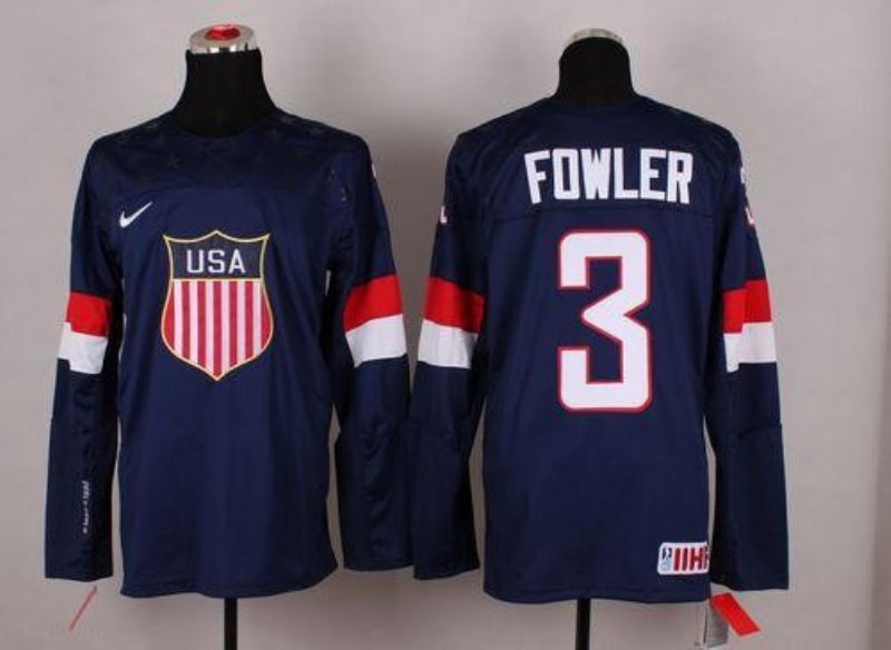 2014 Olympic Team USA 3 Cam Fowler Navy Blue Stitched NHL Jersey