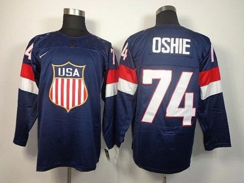 2014 Olympic Team USA No.74 T. J. Oshie Navy Blue Hockey Jersey