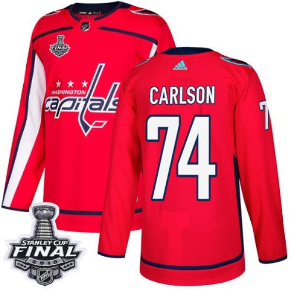 NHL Washington Capitals 74 John Carlson Adidas Red 2018 Stanley Cup Final Patch Men Jersey