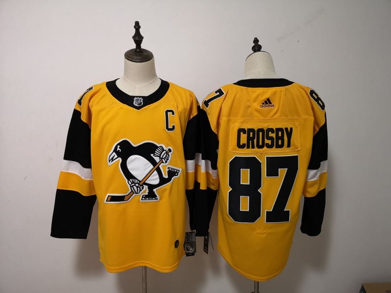 NHL Penguins 87 Sidney Crosby Yellow Alternate Adidas Men Jersey