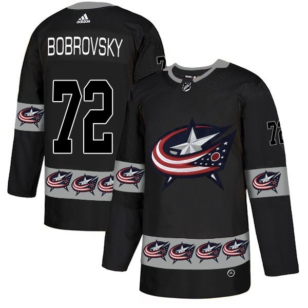NHL Blue Jackets 72 Sergei Bobrovsky Black Team Logos Fashion Adidas Men Jersey