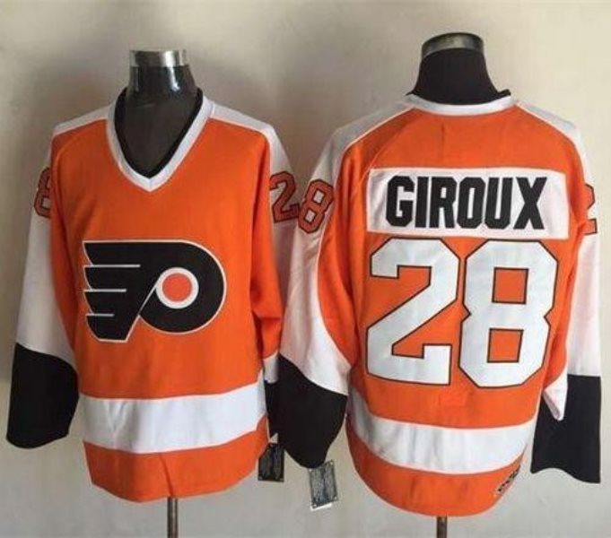 NHL Flyers 28 Claude Giroux Orange CCM Throwback Men Jersey