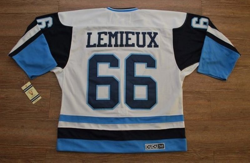 NHL Penguins 66 Mario Lemieux White-Blue CCM Throwback Men Jersey