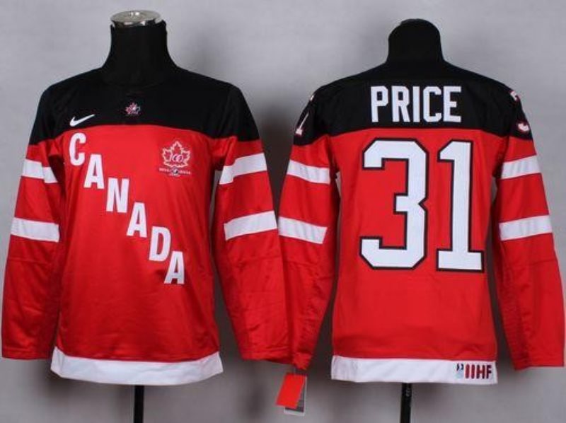 Team Canada 31 Carey Price Red 100th Anniversary Stitched Youth NHL Jersey