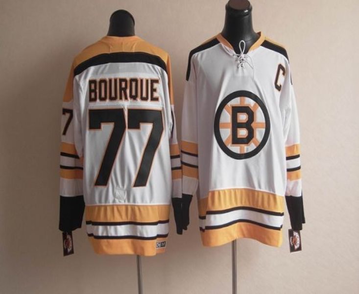 NHL Bruins 77 Ray Bourque White CCM Throwback Men Jersey