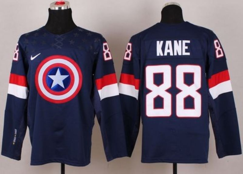 Olympic Team USA 88 Patrick Kane Navy Blue Captain America Fashion Stitched NHL Jersey