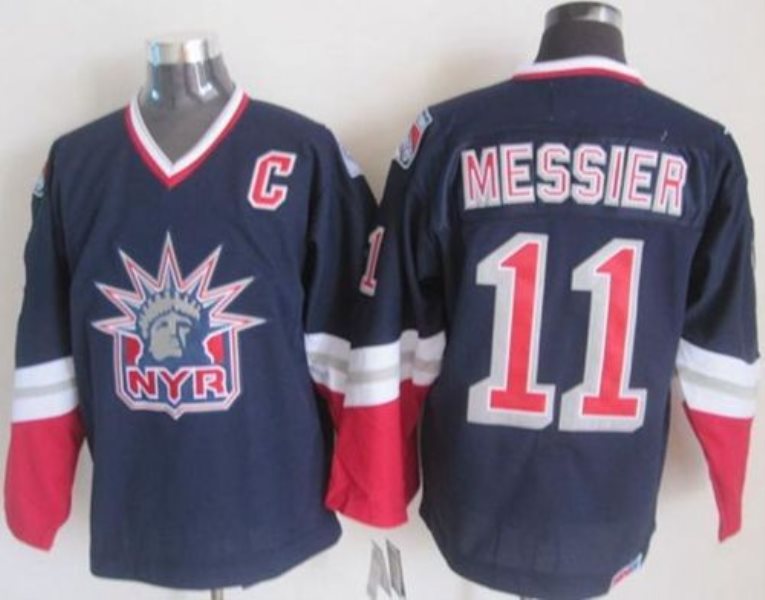 NHL Rangers 11 Mark Messier Navy Blue Statue of Liberty CCM Men Jersey