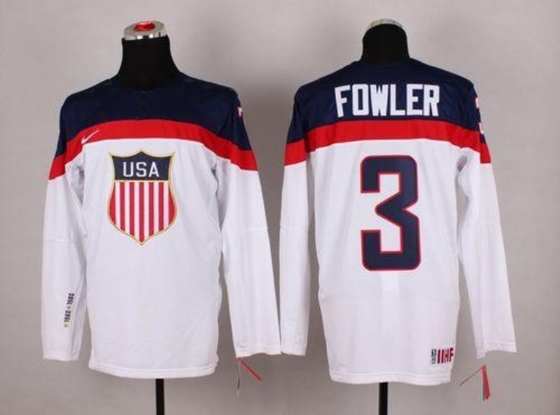 2014 Olympic Team USA 3 Cam Fowler White Stitched NHL Jersey