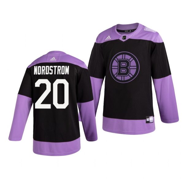 NHL Bruins 20 Joakim Nordstrom Black Purple Hockey Fights Cancer Adidas Men Jersey