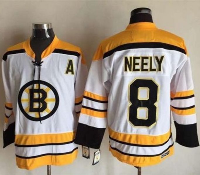 NHL Bruins 8 Cam Neely White CCM Throwback A Patch Men Jersey
