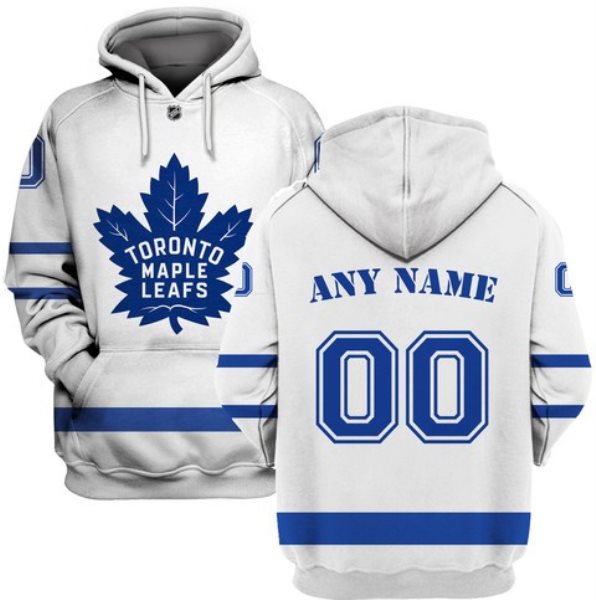 NHL Maple Leafs White Customized All Stitched Hooded Men Sweatshirt