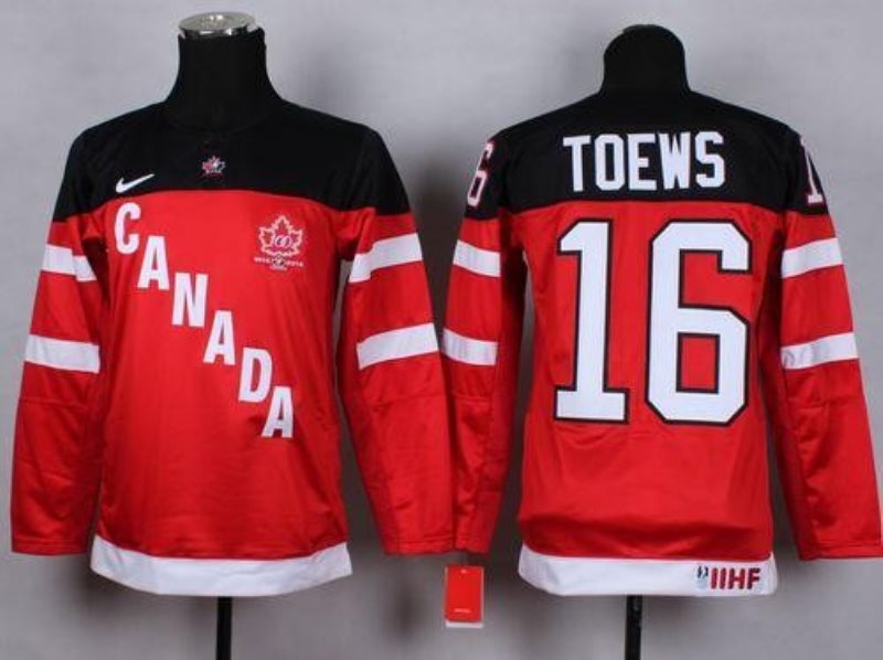 Team Canada 16 Jonathan Toews Red 100th Anniversary Stitched Youth NHL Jersey