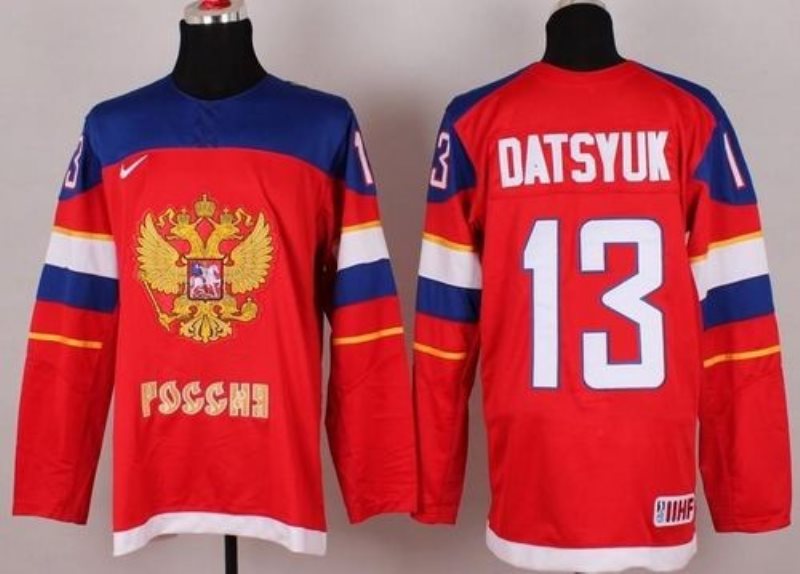 2014 Olympic Team Russia No.13 Pavel Datsyuk Red Hockey Jersey