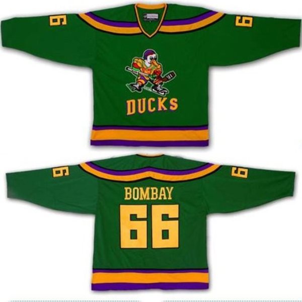 Anaheim Mighty Ducks 66 Gordon Bombay Green Movie Hockey Men Jersey