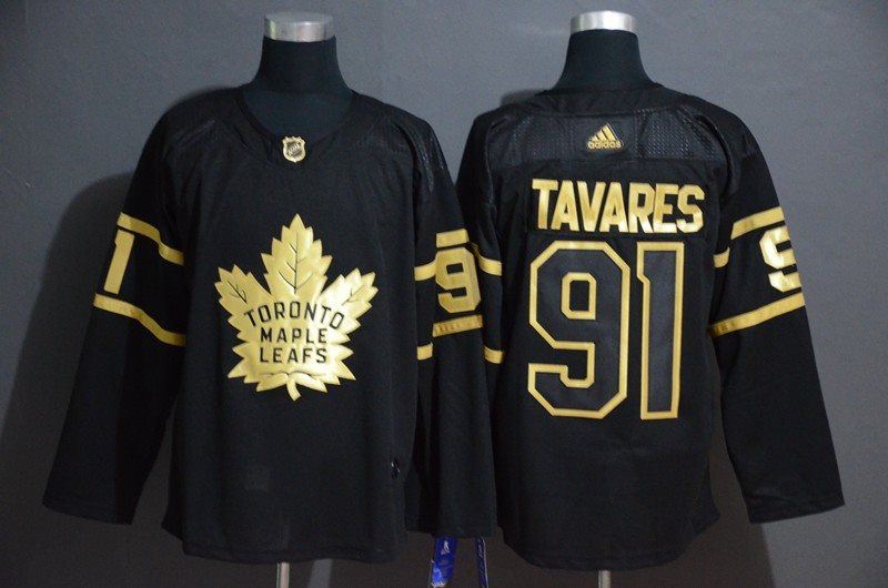 NHL Maple Leafs 91 John Tavares Black Gold Adidas Men Jersey