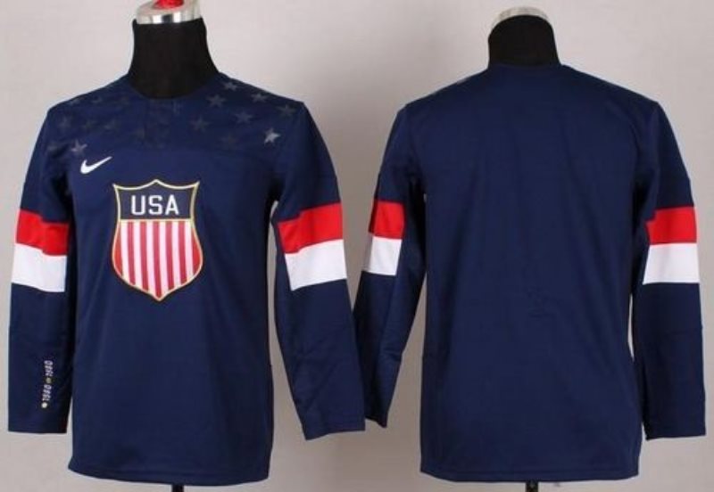 2014 Olympic Team USA Blank Navy Blue Youth Hockey Jersey