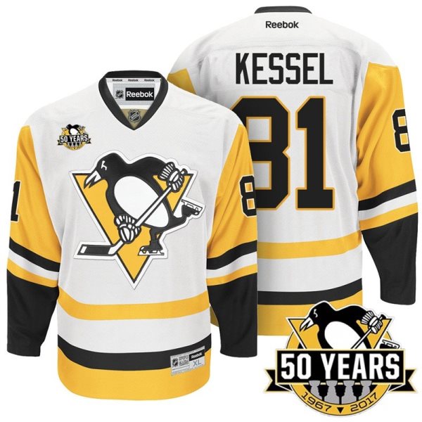 NHL Penguins 81 Phil Kessel 50th Anniversary White Gold Away Reebok Men Jersey