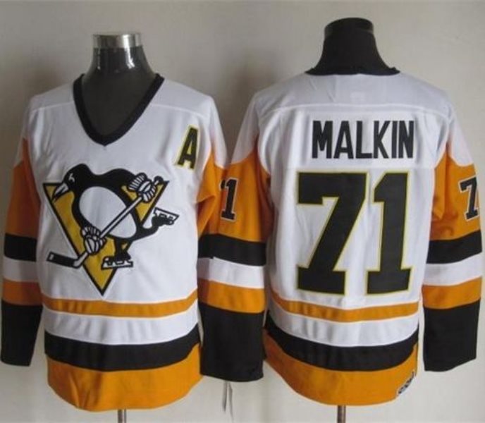 NHL Penguins 71 Evgeni Malkin White Black CCM Throwback Men Jersey