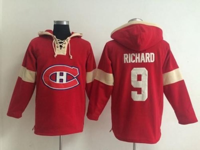 NHL Canadiens 9 Maurice Richard Red Pullover Men Hoodie