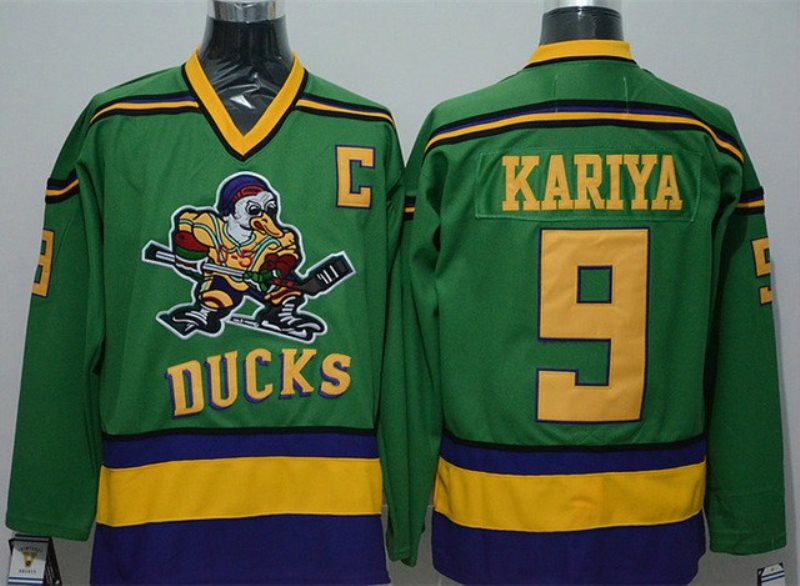 Anaheim Mighty Ducks 9 Paul Kariya Green Movie Hockey Men Jersey