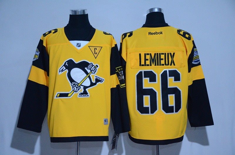 NHL Penguins 66 Mario Lemieux Yellow 2017 Stadium Series Reebok Men Jersey