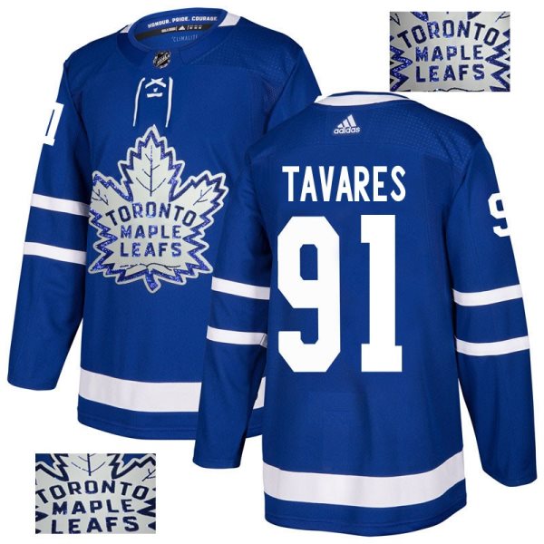 NHL Maple Leafs 91 John Tavares Blue Glittery Edition Adidas Men Jersey