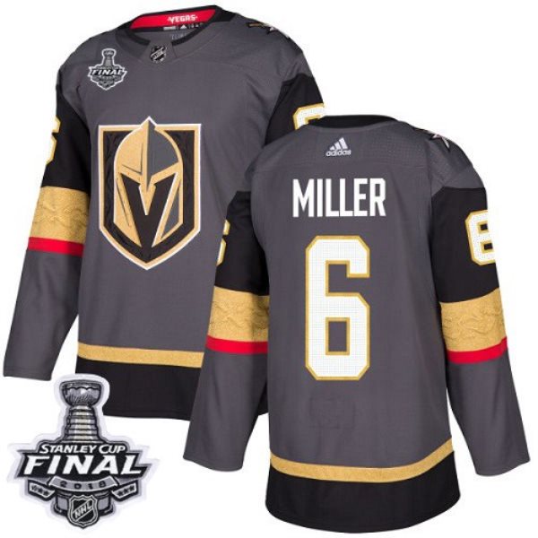 NHL Vegas Golden Knights 6 Colin Miller Adidas Gray 2018 Stanley Cup Final Patch Men Jersey