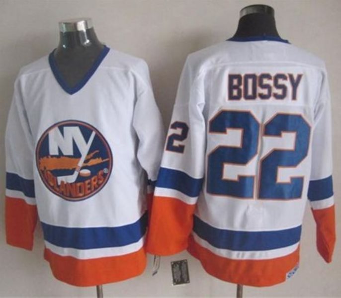 NHL Islanders 22 Mike Bossy White CCM Throwback Men Jersey