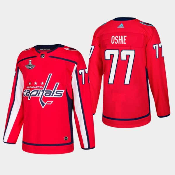 NHL Washington Capitals 77 TJ Oshie Adidas Red 2018 Stanley Cup Champions Patch Men Jersey