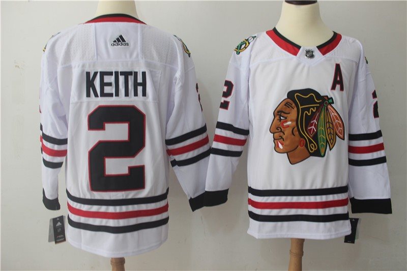 NHL Blackhawks 2 Duncan Keith White A Patch Adidas Men Jersey
