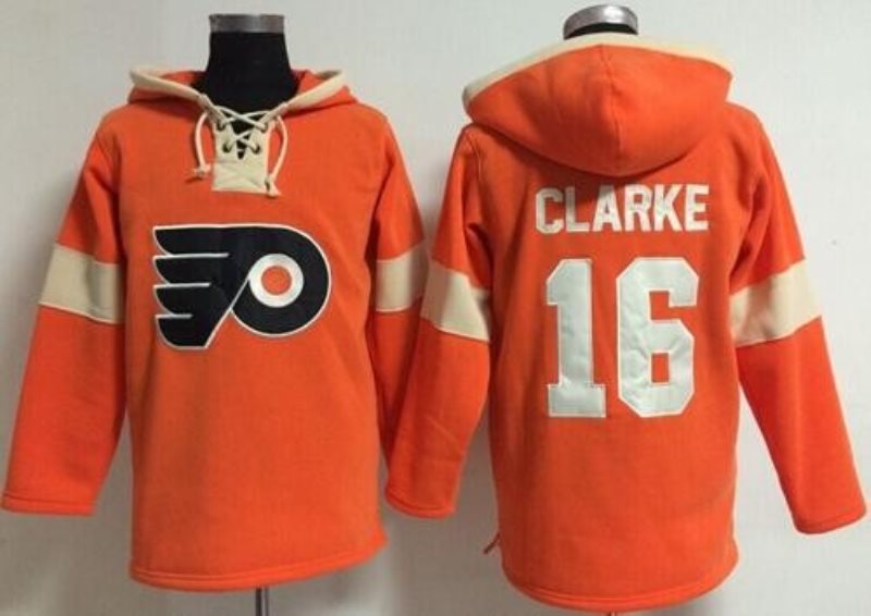 NHL Flyers 16 Bobby Clarke Orange Hooded Men Sweatshirt