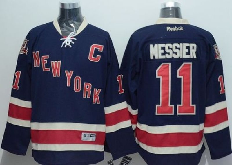 NHL Rangers 11 Mark Messier Dark Blue Third Men Jersey