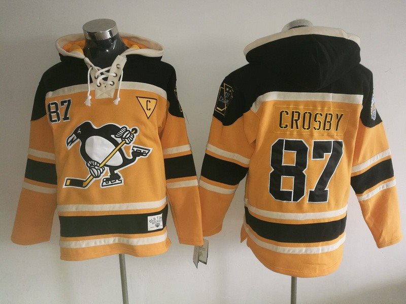 NHL Penguins 87 Sidney Crosby Yellow Reebok Men Sweatshirt