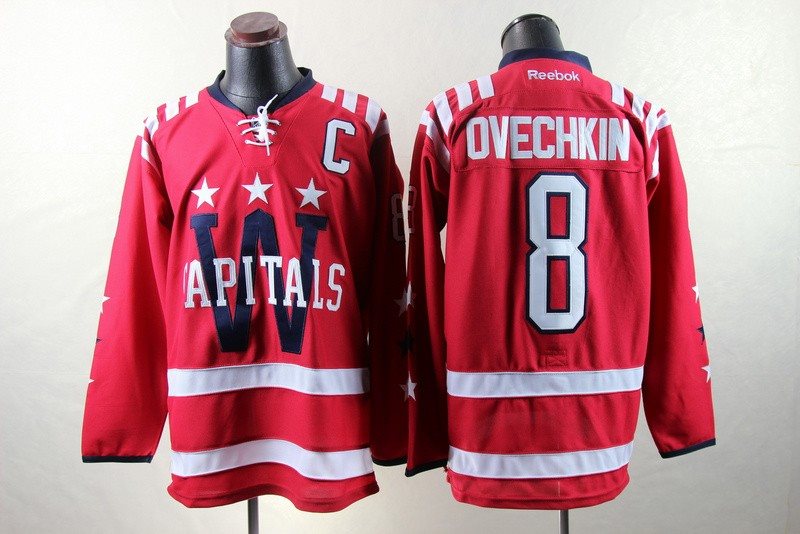 NHL Capitals 8 Alex Ovechkin Red With C Patch Male Men Jersey