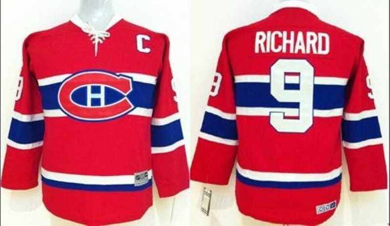 NHL Canadiens 9 Maurice Richard Red CCM Throwback Youth Jersey