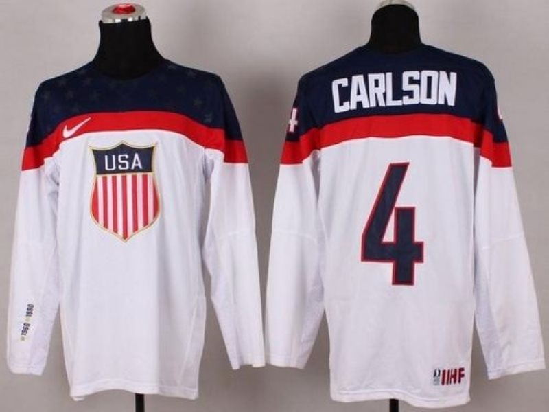 2014 Olympic Team USA No.4 John Carlson White Hockey Jersey